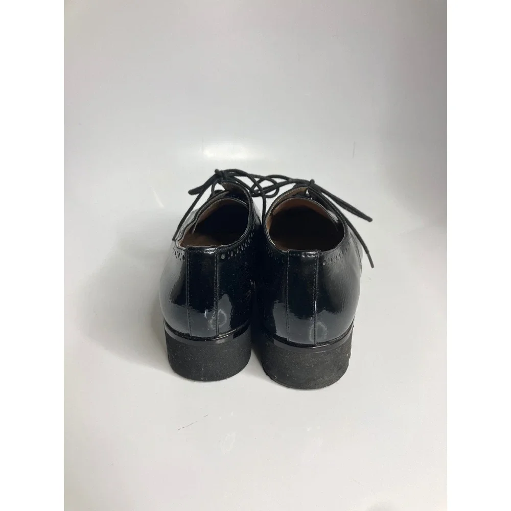 Franco Sarto Carlee Oxford Women 10M Black Good Patent Lug Sole Brogue Lace Up